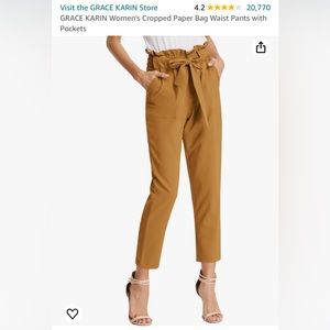 Cropped Paper Bag Waist Pants with Pockets